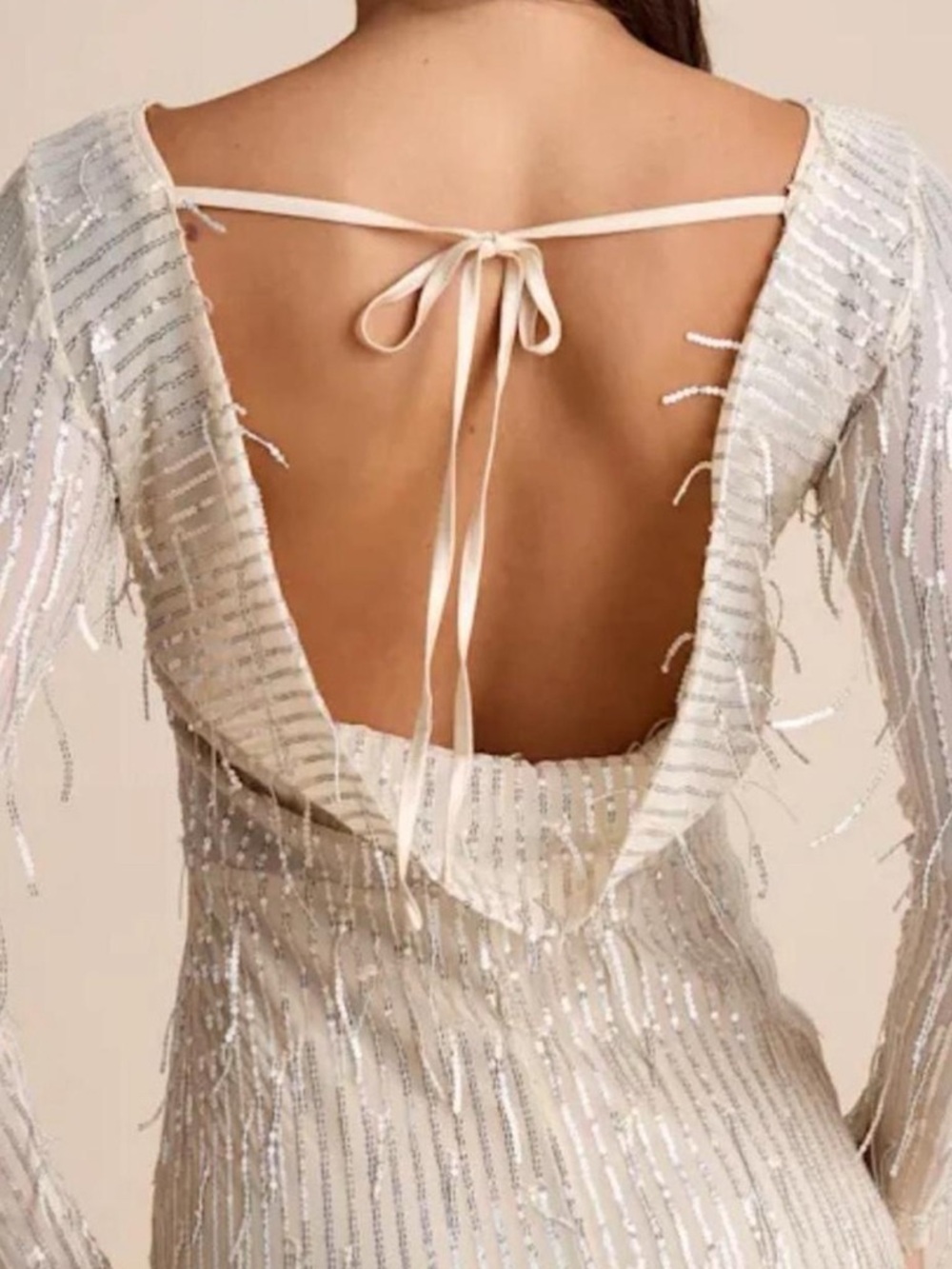 Lulu's Ivory Sequin Long-Sleeve Maxi Dress - Picture 3 of 4